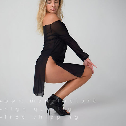 Black Mesh Mini Tunic Dress