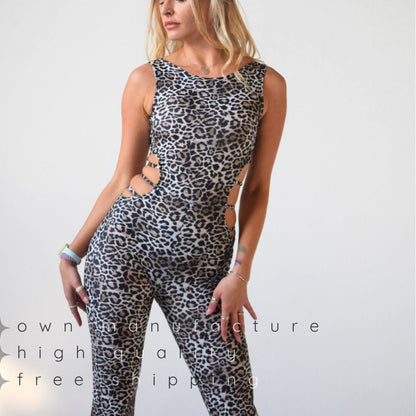 Leopard Print Sleeveless Backless Jumpsuit