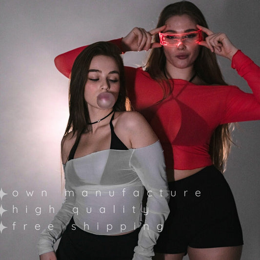 Red Mesh Off Shoulder Top