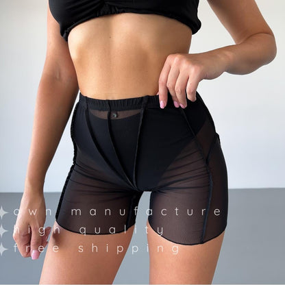 Striped Black Mesh Booty Shorts