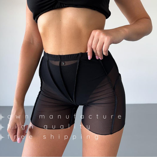 Striped Black Mesh Booty Shorts