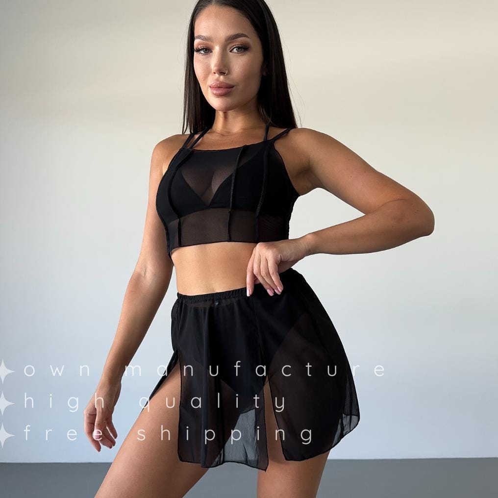Black Mesh Strappy Crop Top