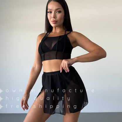 Black Mesh Strappy Crop Top