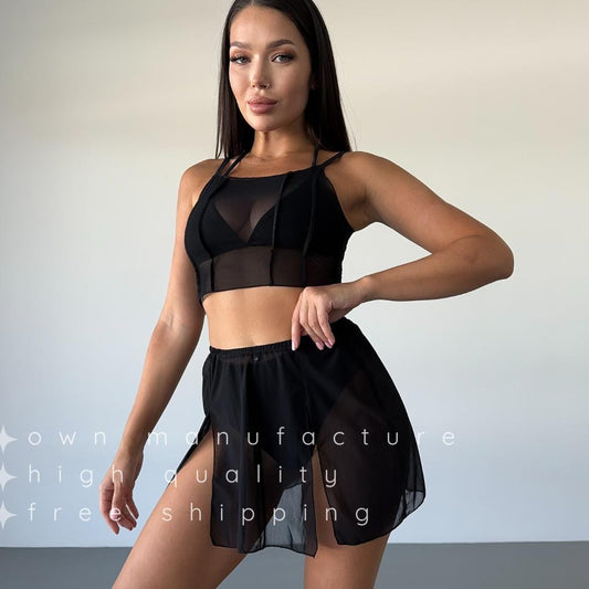 Black Mesh Strappy Crop Top