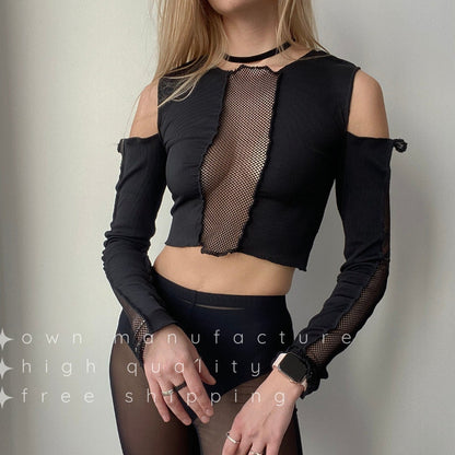 Black Ribbed Off Shoulder Crop Top