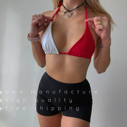 Red White Colorblock Bikini Top