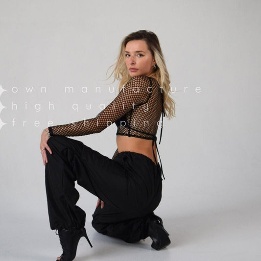Black Cargo Wide Leg Pants
