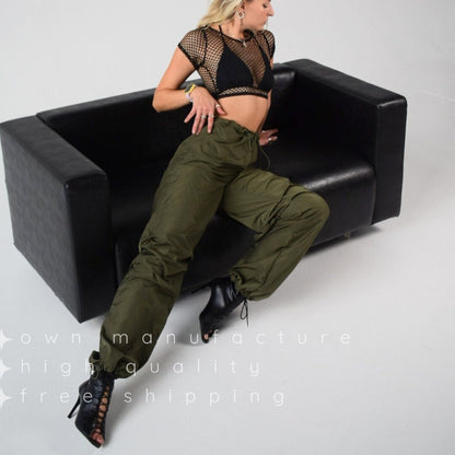 Khaki Cargo Wide Leg Pants