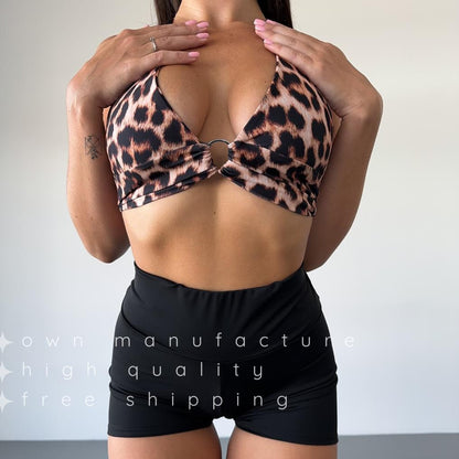 Leopard Ring Halter Bralette Top