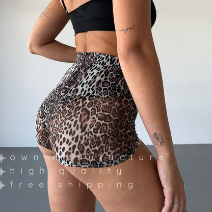 Wild Leopard Mesh Booty Shorts