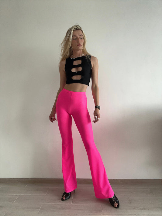 Hot Pink Neon Mesh Flared Pants