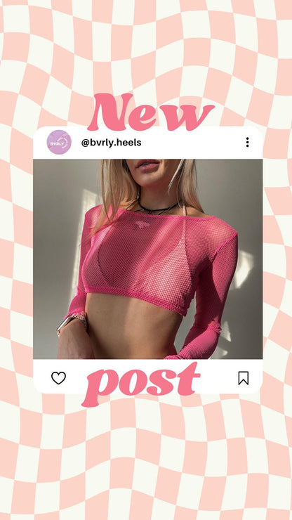 Pink Mesh Long Sleeve Crop Top