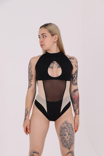 Black & Beige Mesh Bodysuit