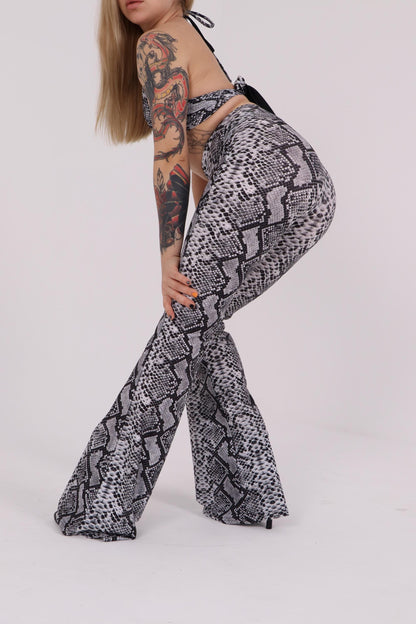 Grey Snake Print Flared Pants