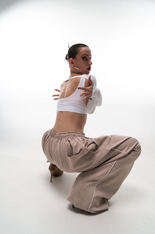 Beige Tie Dye Wide Leg Pants