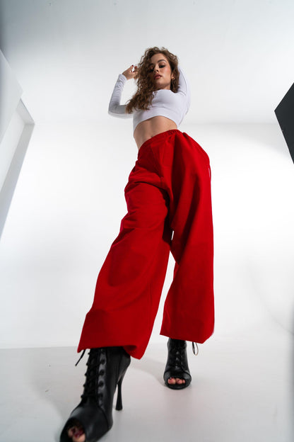 Red Wide Leg Cargo Pants