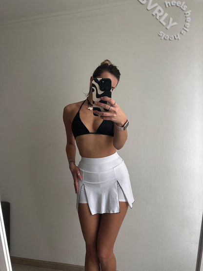 White Mini Skort with Black Stitching