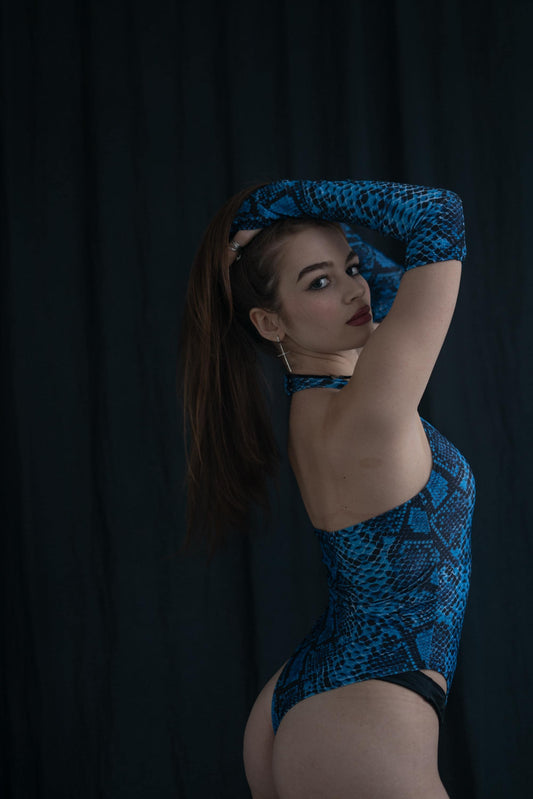 Blue Snake Print Fingerless Sleeves