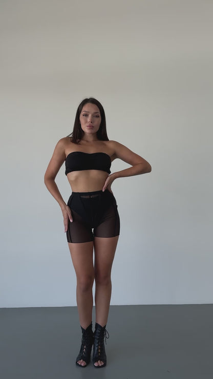 Black Knit Bandeau Crop Top