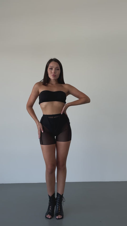 Black Knit Bandeau Crop Top